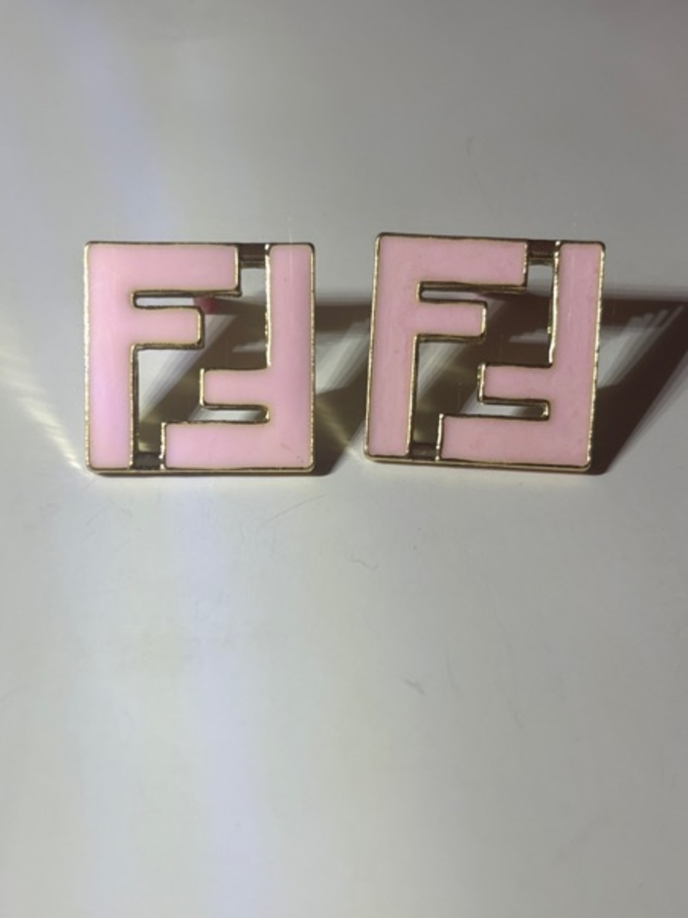 Fashion Jewelry Pink Enamel Logo Stud Earrings with Gold Trim